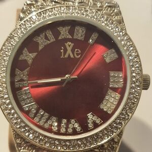 IXE 9083 Goldtone/Red Rhinestone Nugget Style Men's Watch w/3 Extra Links